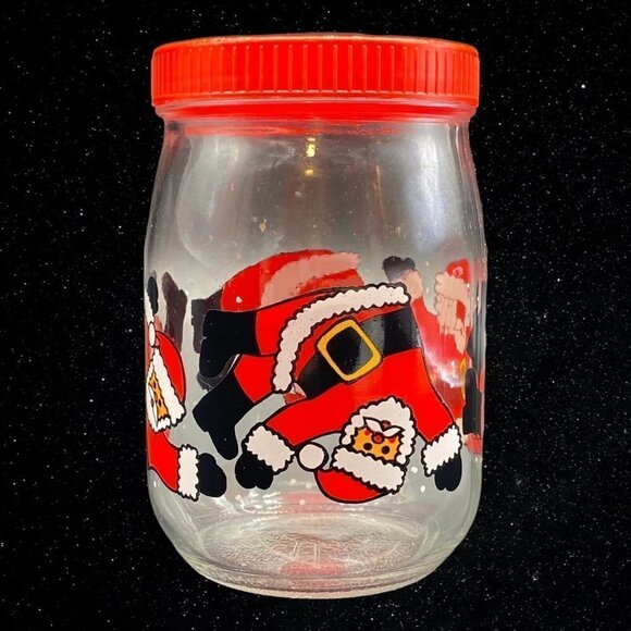 Vintage VMC REIMS Tumbling Santa Christmas Jar Red Screw Top Lid Made in France - Picture 4 of 7